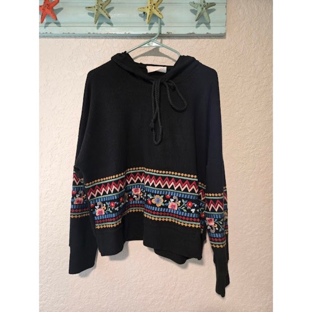 Savanna‎ Jane Black Ribbed Embroidered Hoodie